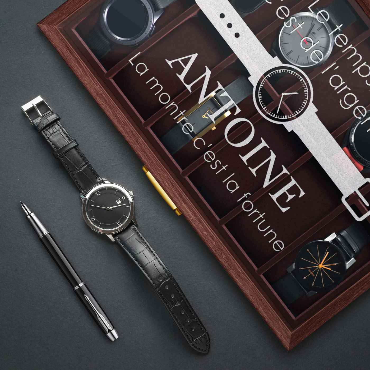 Murrano 12-Watch Box with Engraved Birthday Gift for Husband