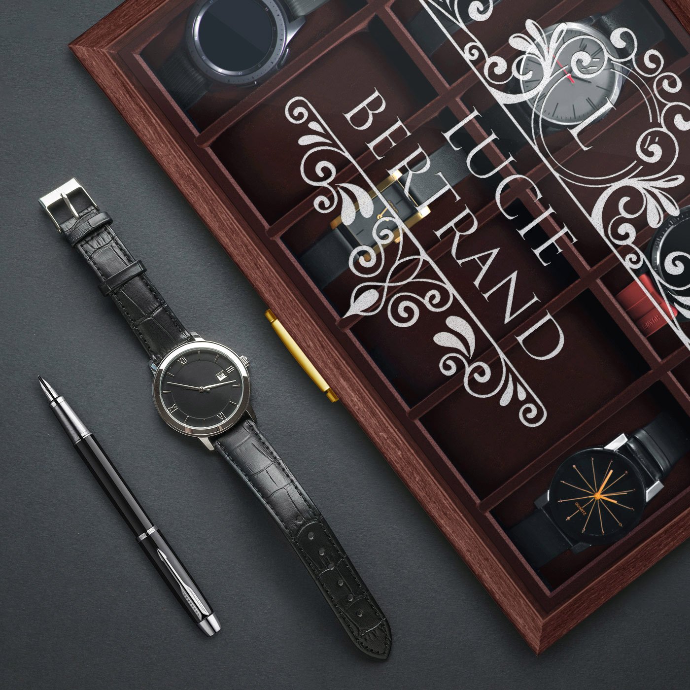 Caja de relojes personalizada Murrano para el cumpleaños de una colega