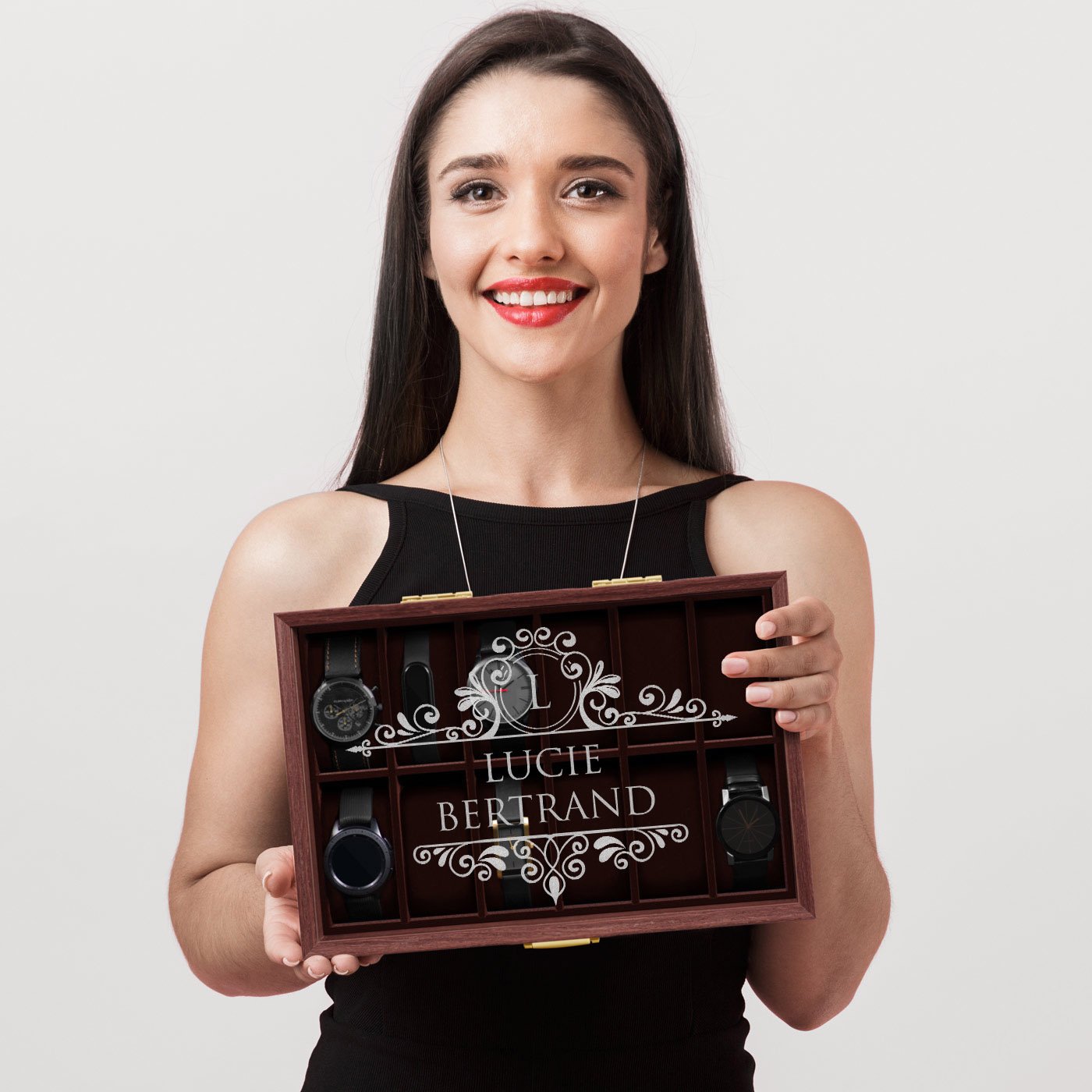 Caja de relojes personalizada Murrano para el cumpleaños de una colega