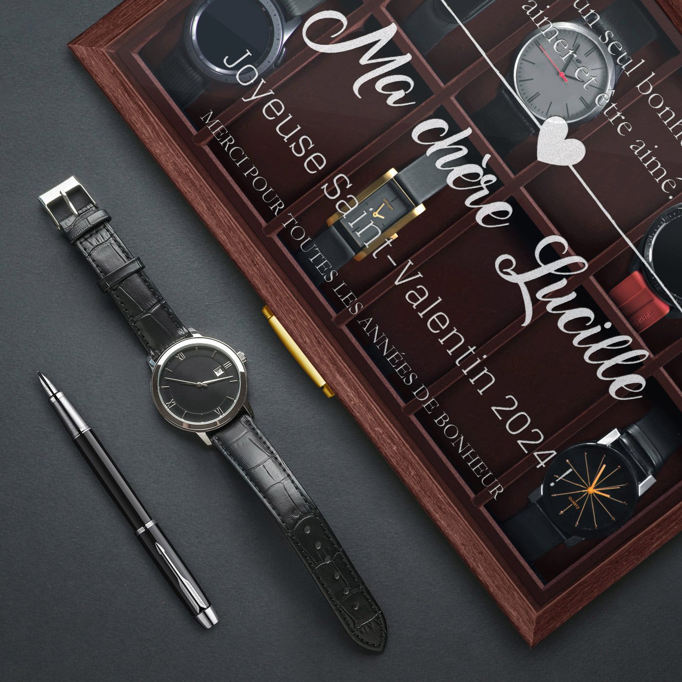 Caja de relojes personalizada Murrano para esposa en el Día de San Valentín