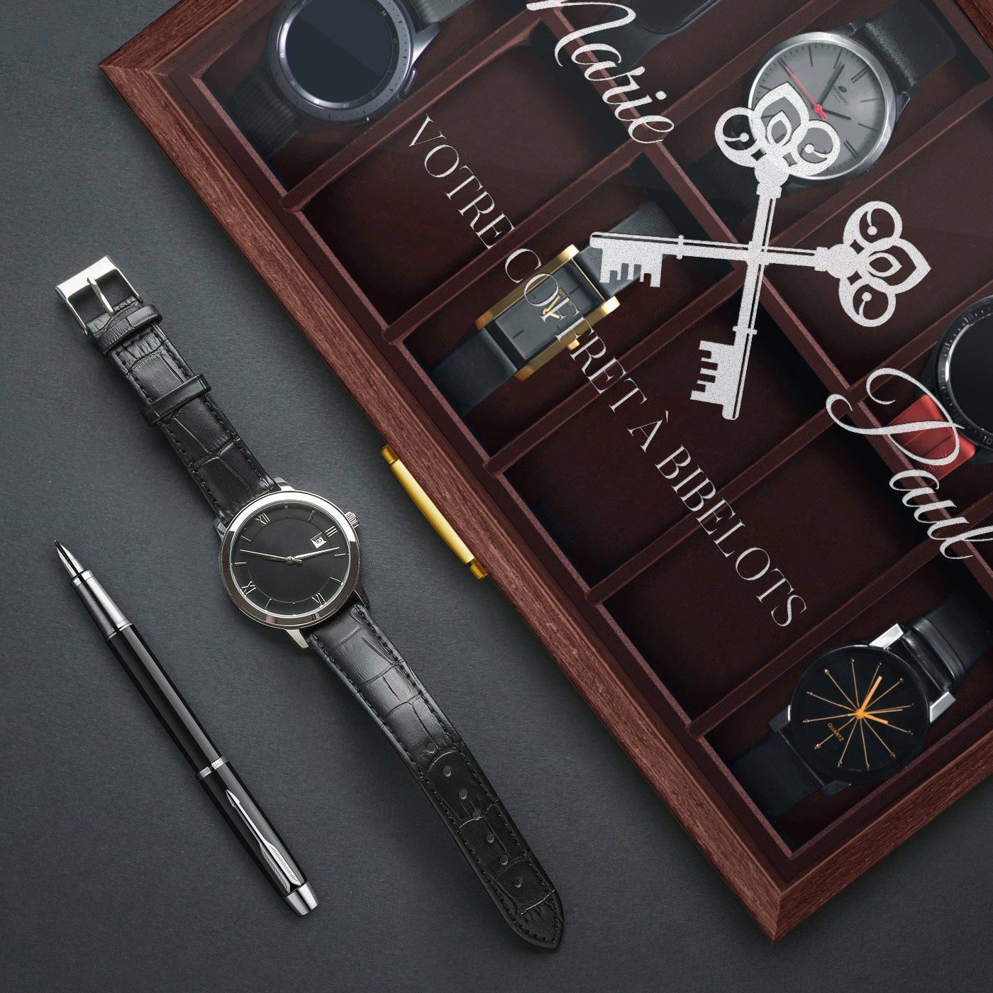 Caja de relojes personalizada Murrano para una pareja en aniversario de boda