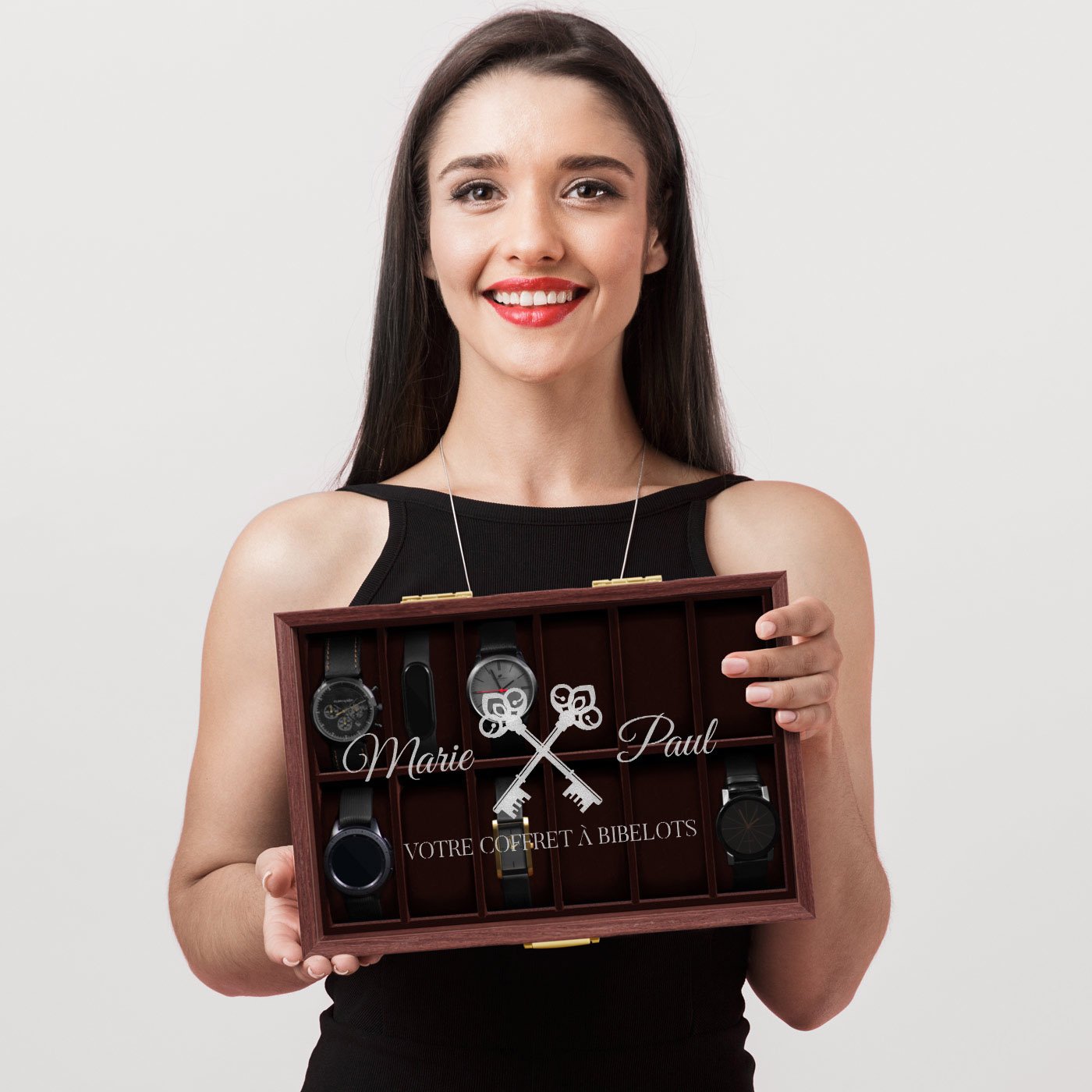 Caja de relojes personalizada Murrano para una pareja en aniversario de boda