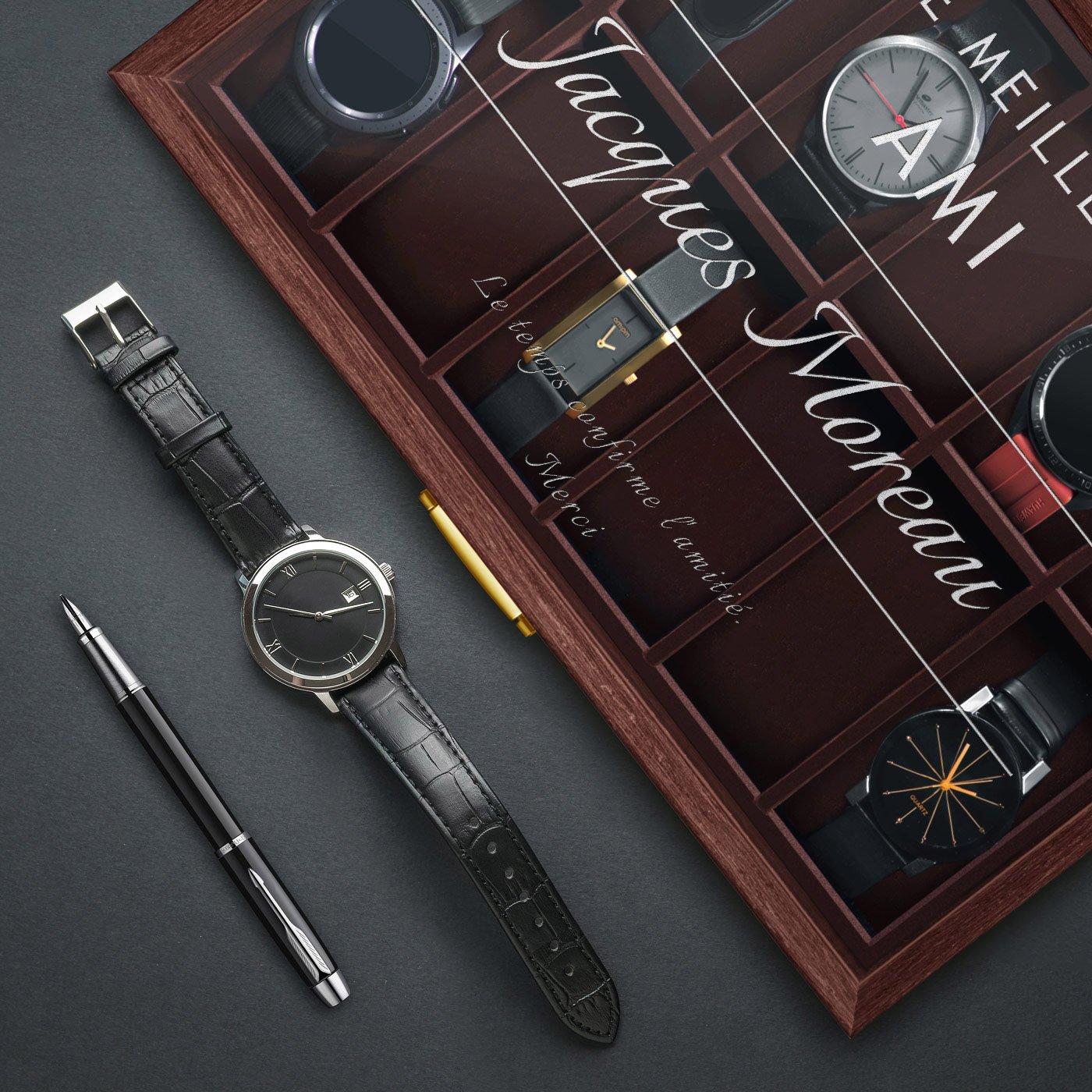 Caja de relojes personalizada Murrano para testigo de boda