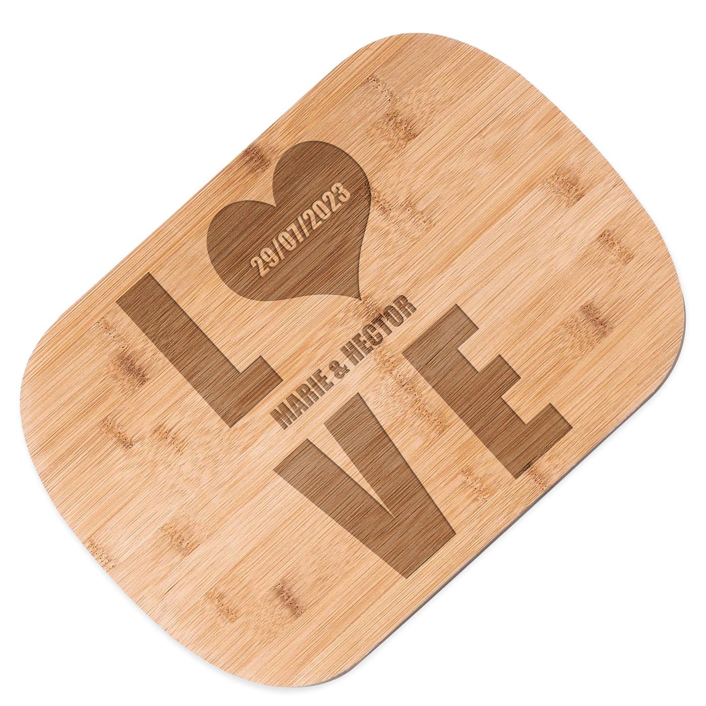 Murrano Bamboo Cutting Board with Custom Engraving for Weddings