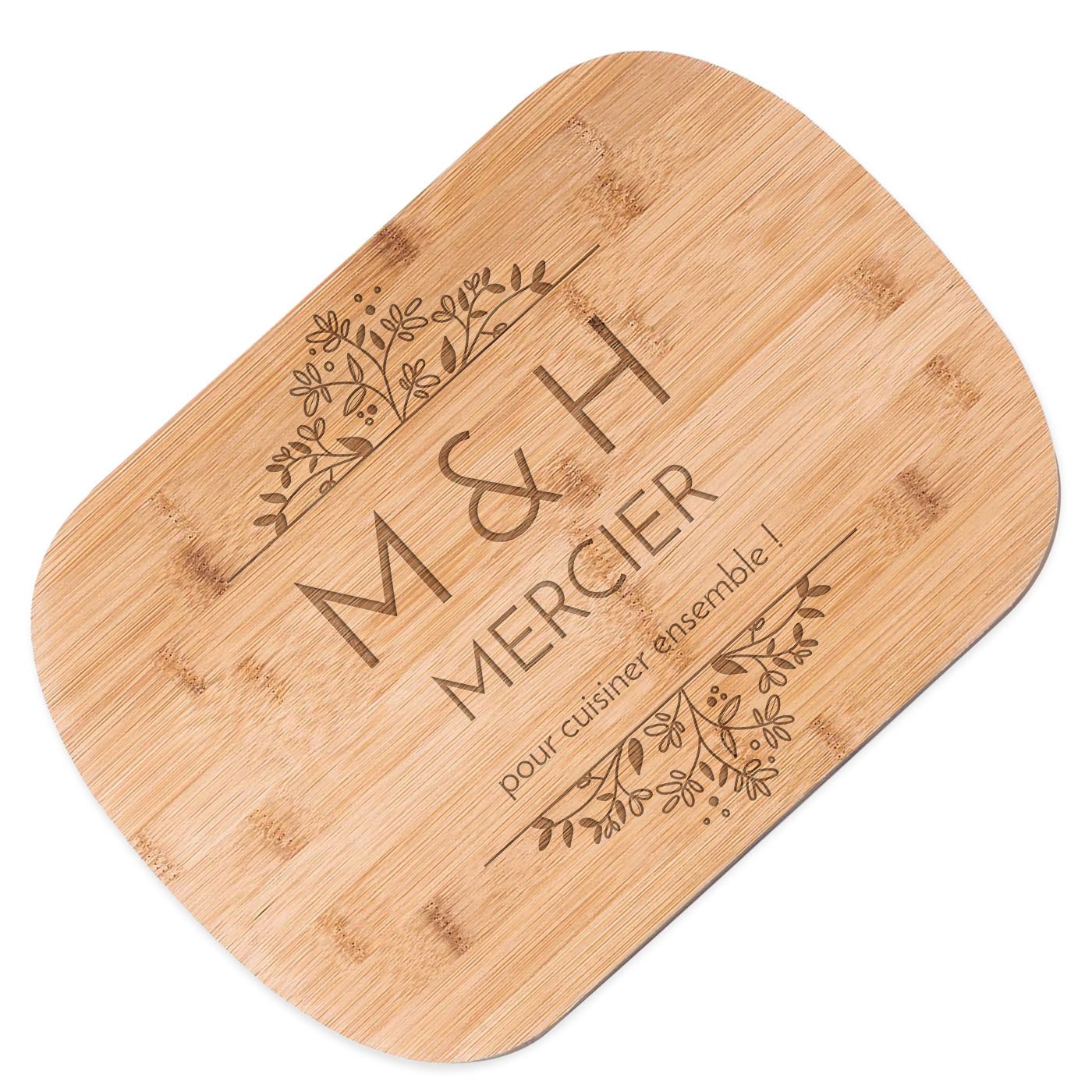 Planche à découper en bambou Murrano gravée pour elle et lui pour mariage