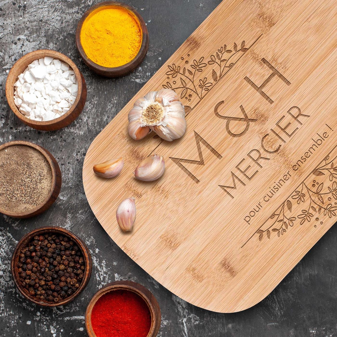 Murrano Bamboo Cutting Board with Engraving for Her and Him for Wedding