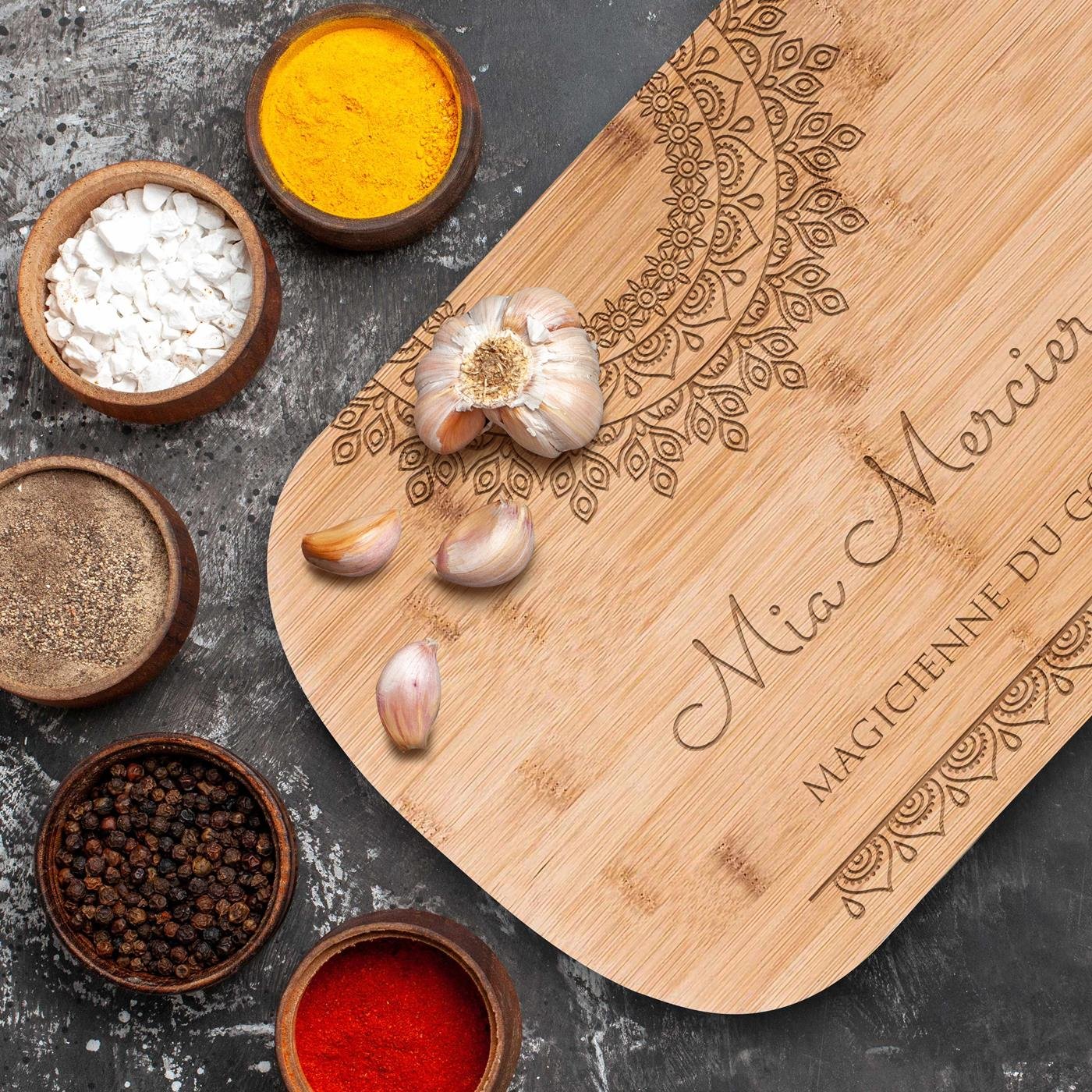 Murrano Bamboo Cutting Board with Personalized Engraving for Her Anniversary