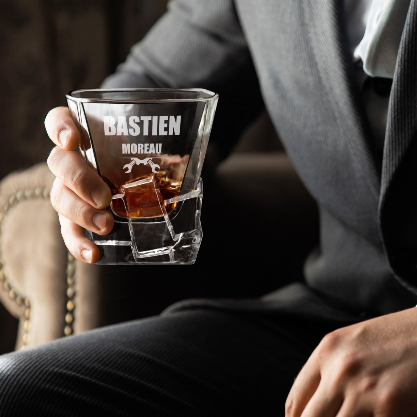 Taza de whisky Ice Blink Murrano con grabado para un amigo