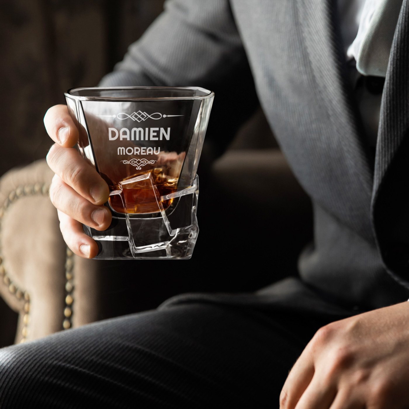 Vaso de whisky Ice Blink Murrano con grabado personalizado para él