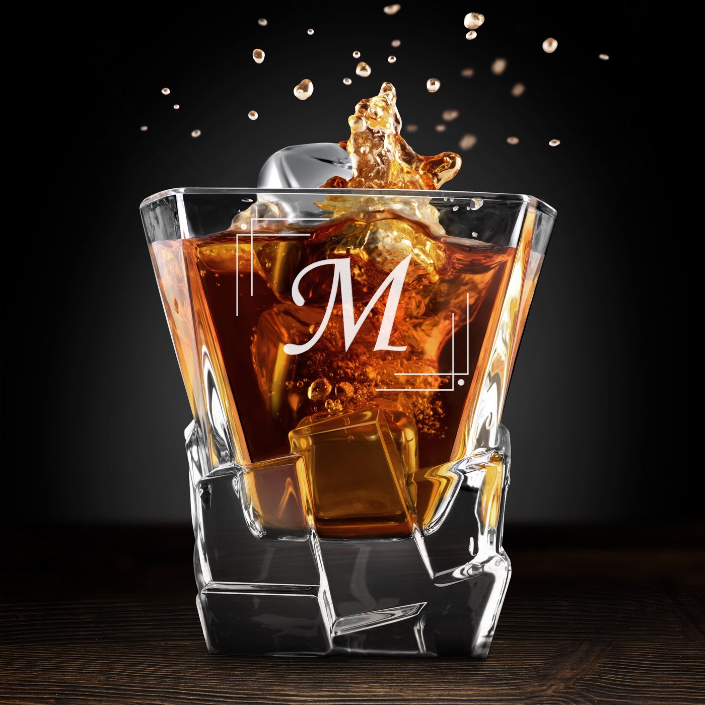 Vidrio de whisky Ice Blink Murrano con grabado láser para hombres