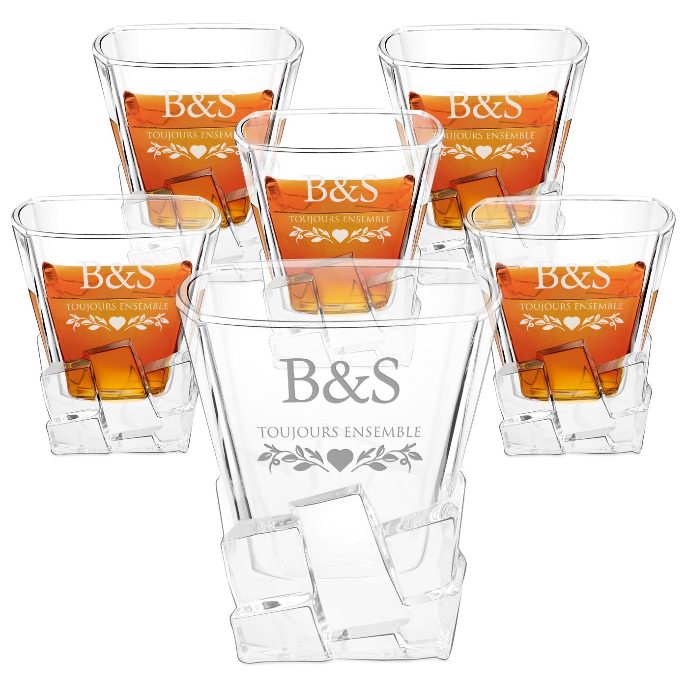 Juegos de 6 vasos de whisky Ice Blink Murrano con grabado para pareja