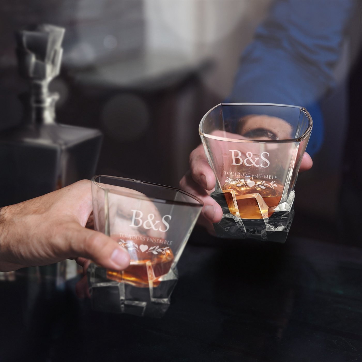 Juegos de 6 vasos de whisky Ice Blink Murrano con grabado para pareja