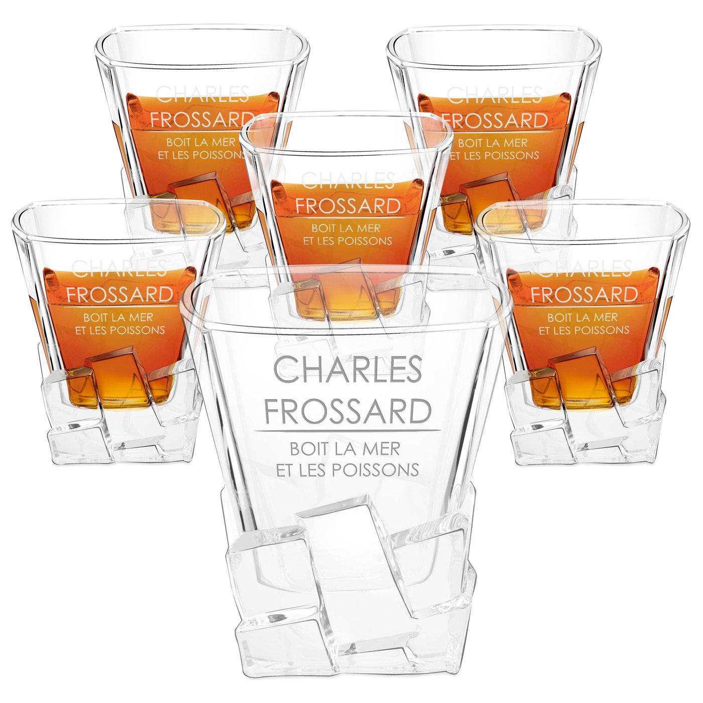 Murrano Ice Blink Whisky Glasses with Engraving for a Fisherman