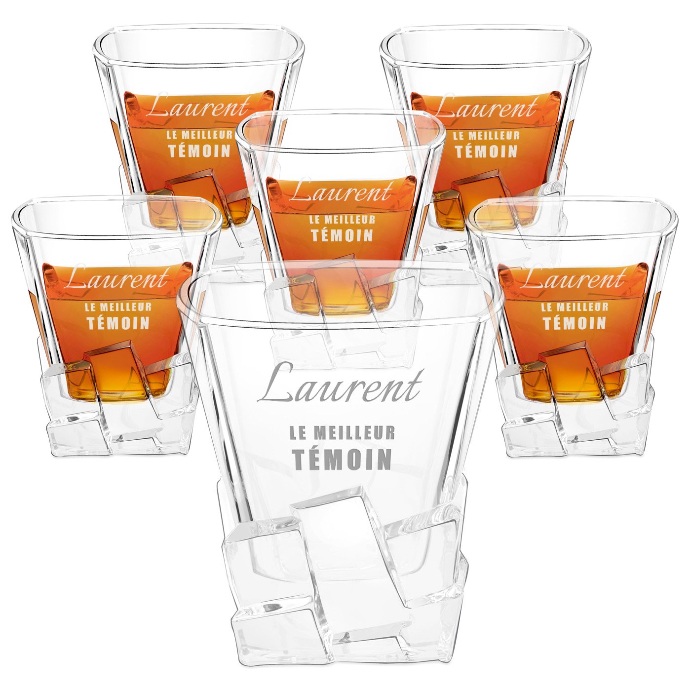 Juegos de copas de whisky Murrano Ice Blink - Juego personalizado para el mejor hombre (6 piezas)