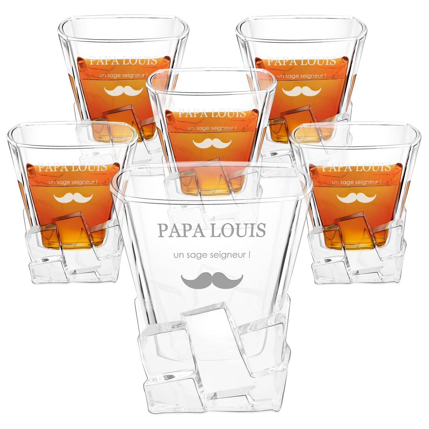 Copas de whisky Murrano Ice Blink con grabado para papá (juego de 6)
