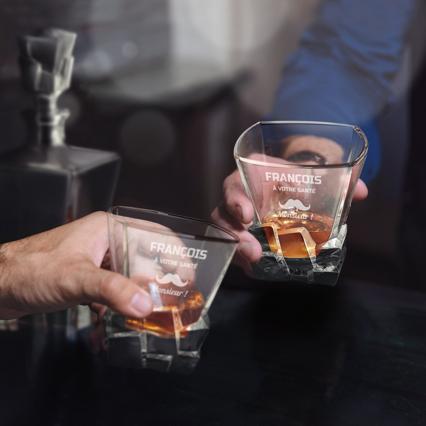 Murrano Ice Blink Whisky Glasses with Engraving for a Colleague's Birthday