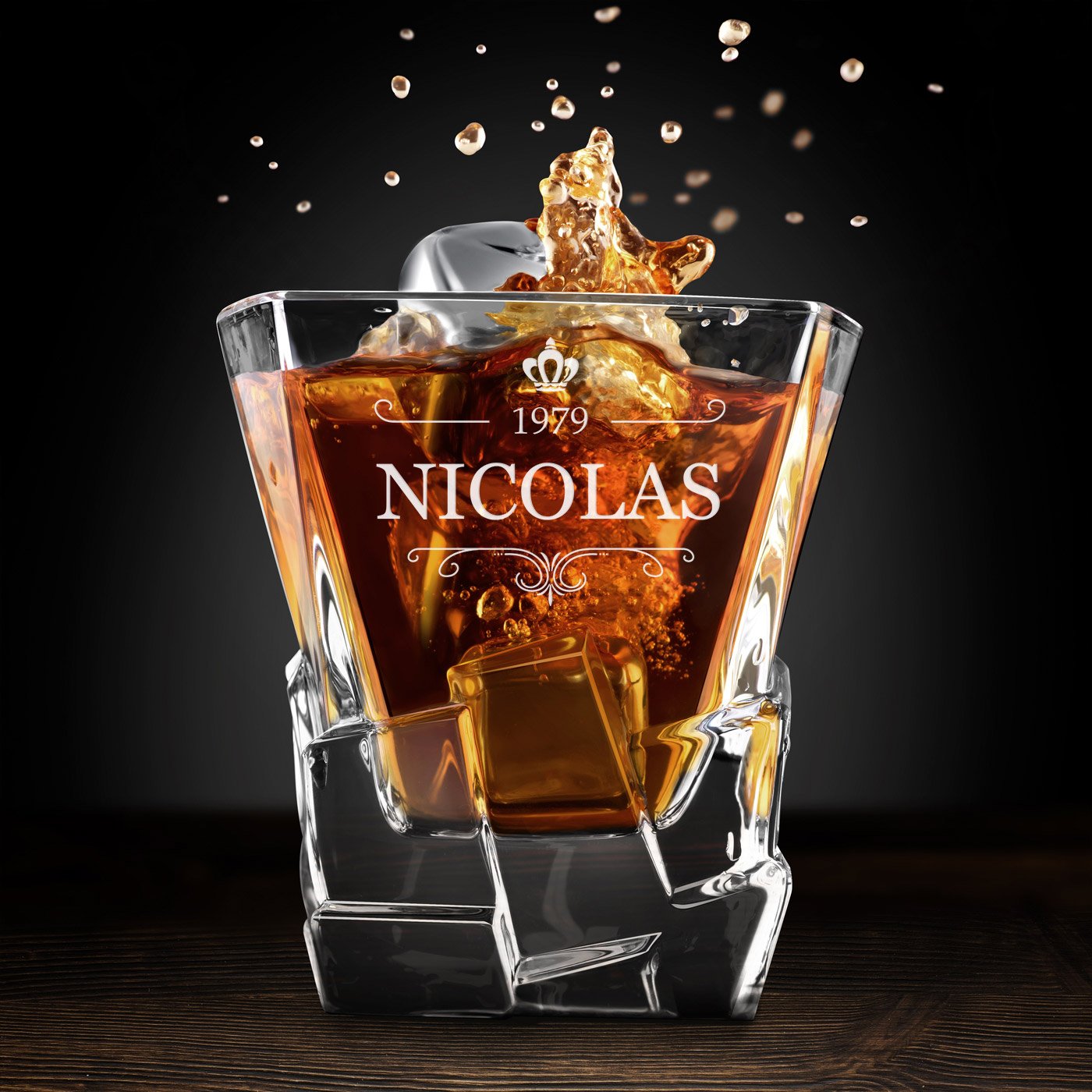 Set de 6 vasos de whisky Murrano Ice Blink con grabado para hombres