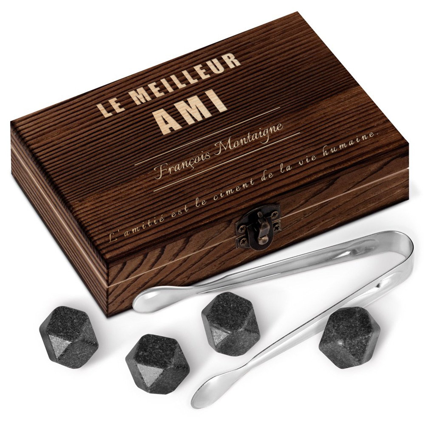 Murrano Whisky Stones Set in Wood Box with Engraving