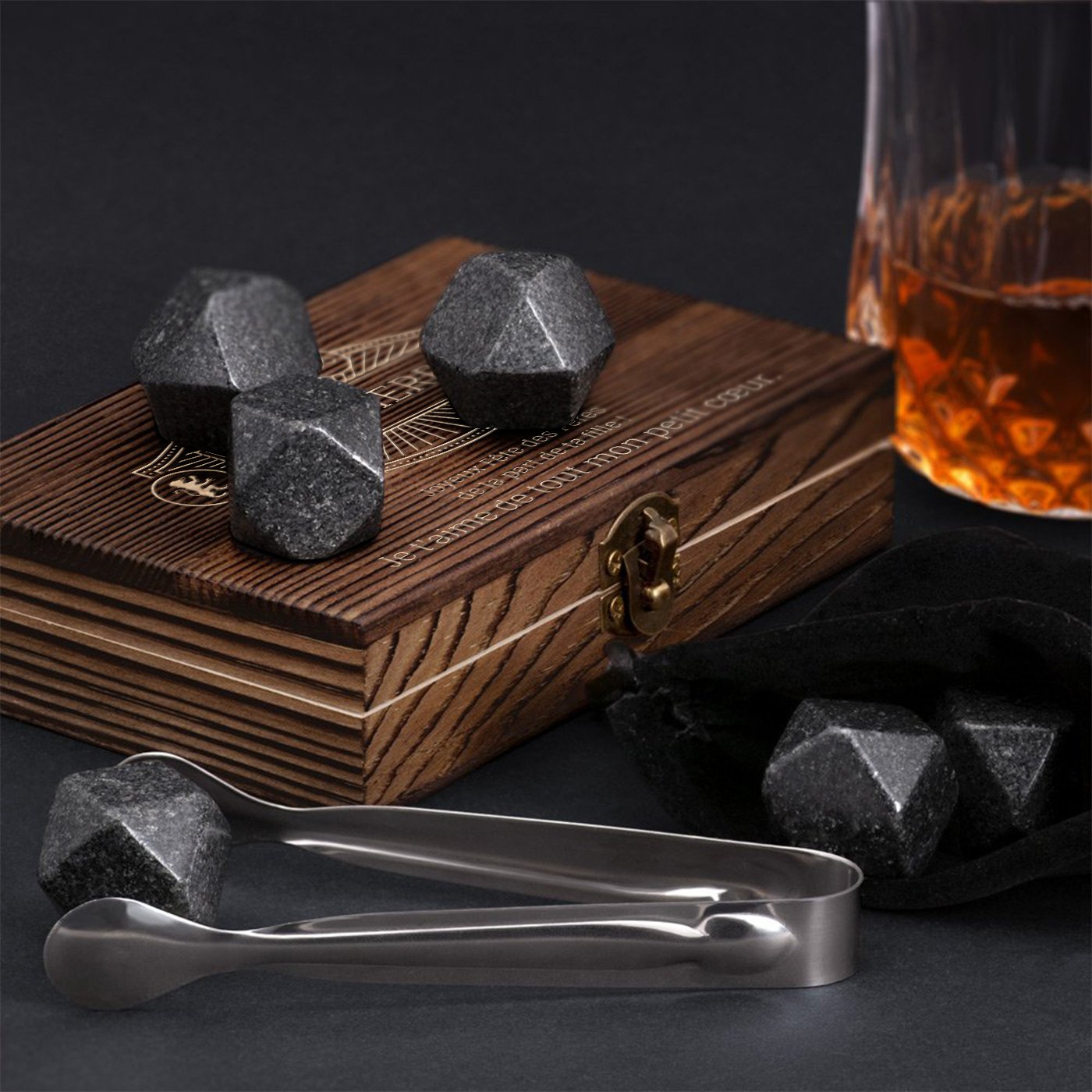 Murrano Customized Wooden Whisky Stones Set for Father's Day