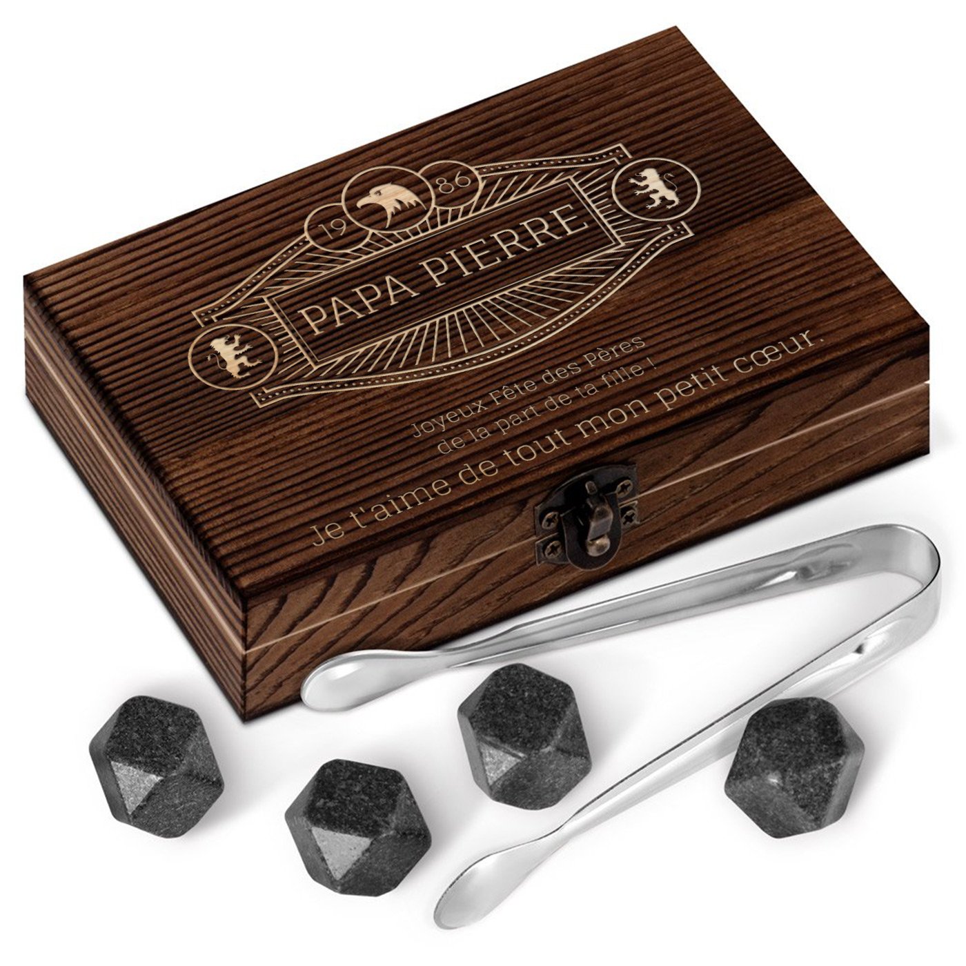 Murrano Customized Wooden Whisky Stones Set for Father's Day