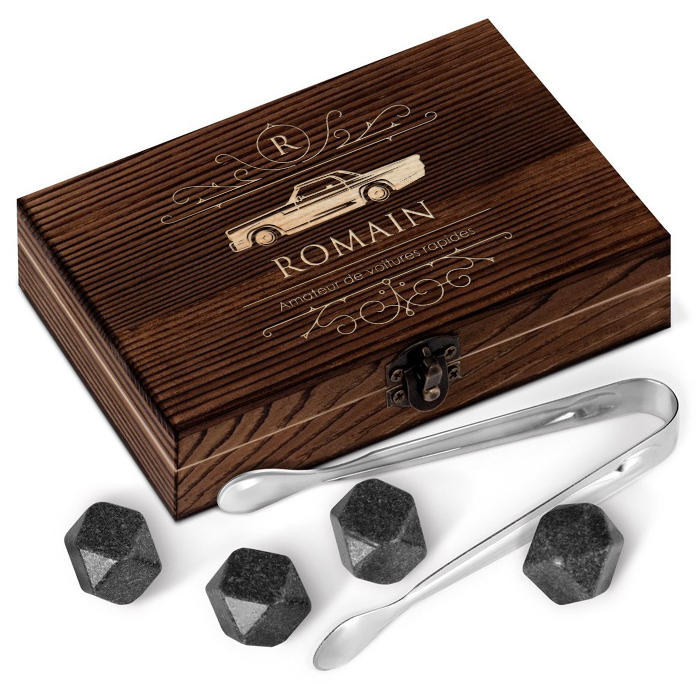 Murrano Customized Wood Box Whisky Stones for Godfather's Birthday