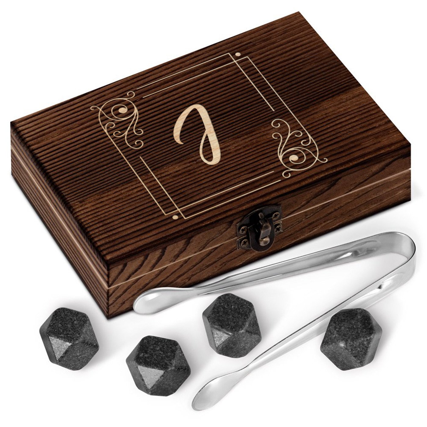 Murrano Whisky Stones Set with Wood Box Engraving