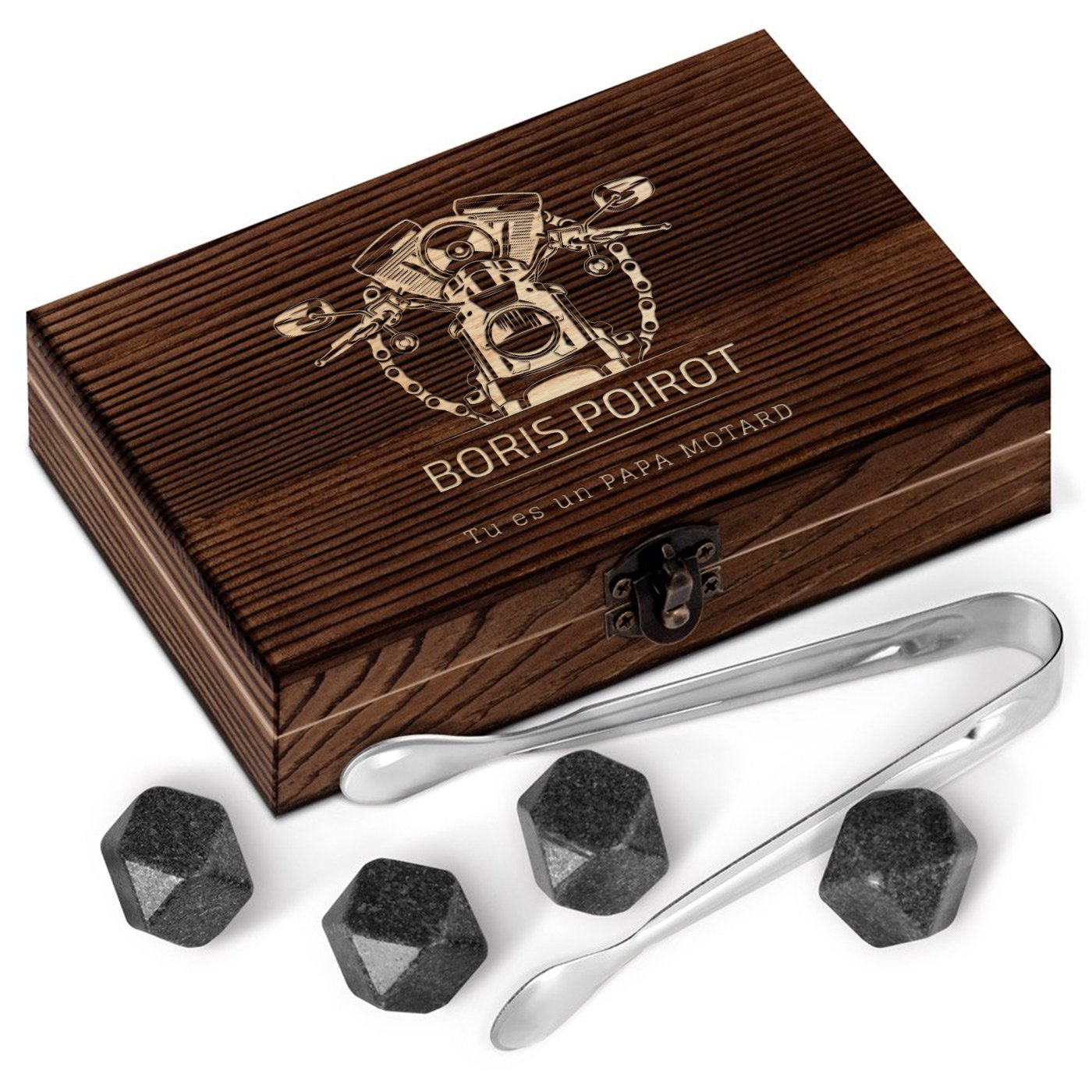 Murrano Whisky Stones Set in Customized Wooden Box for Dad's Wedding Anniversary