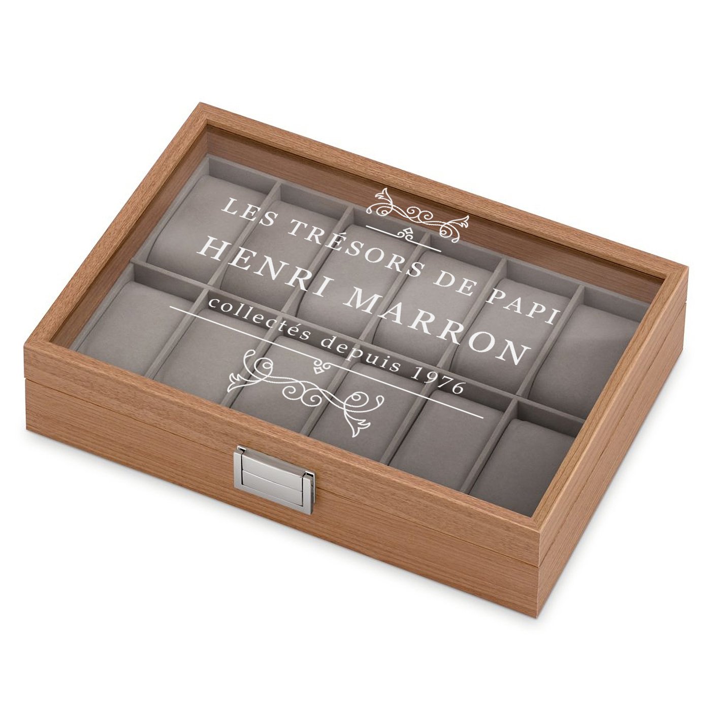 Caja de relojes grabada Murrano para el cumpleaños de abuelo