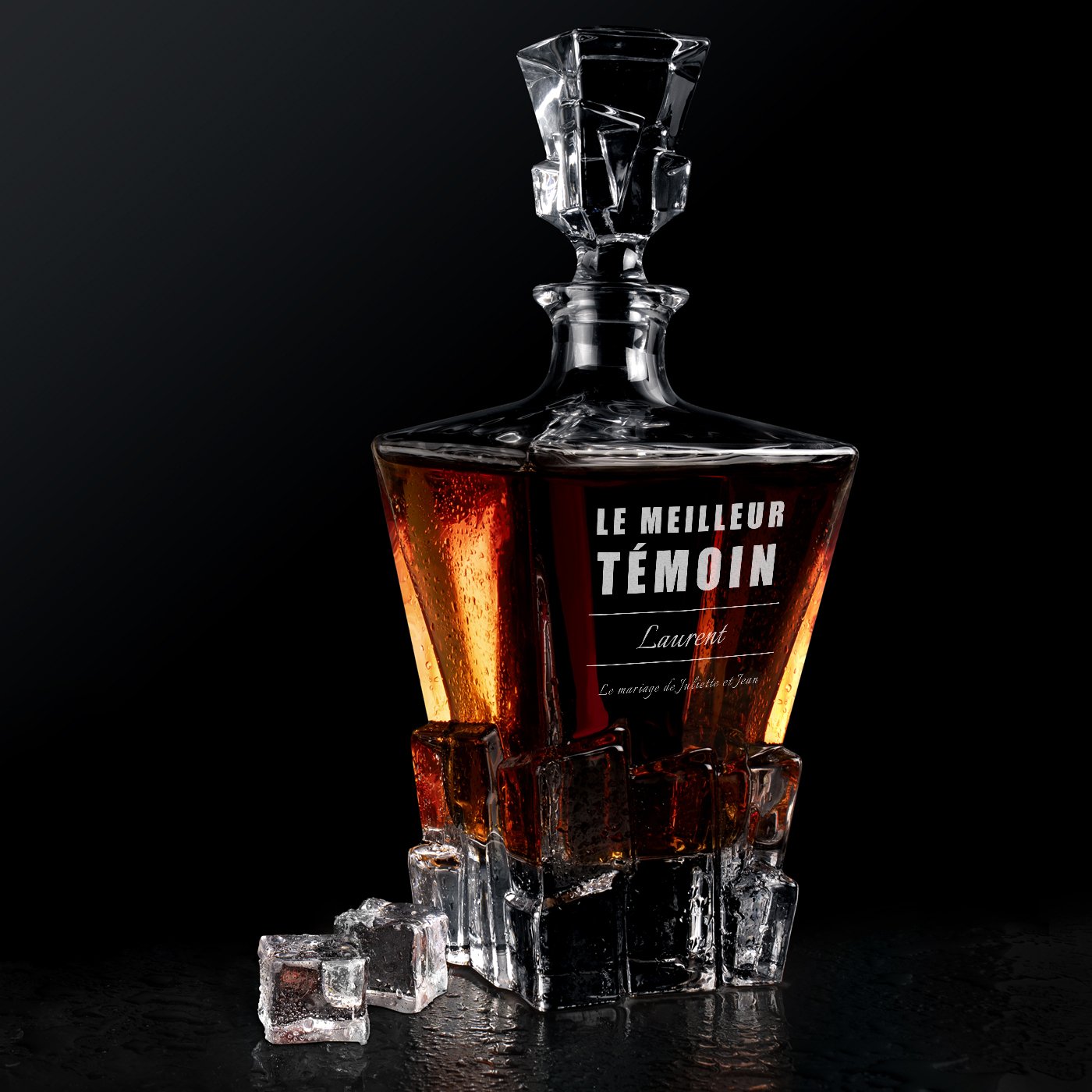Carafa de whisky Murrano Ice Blink con grabado láser - Regalo para testigo de boda