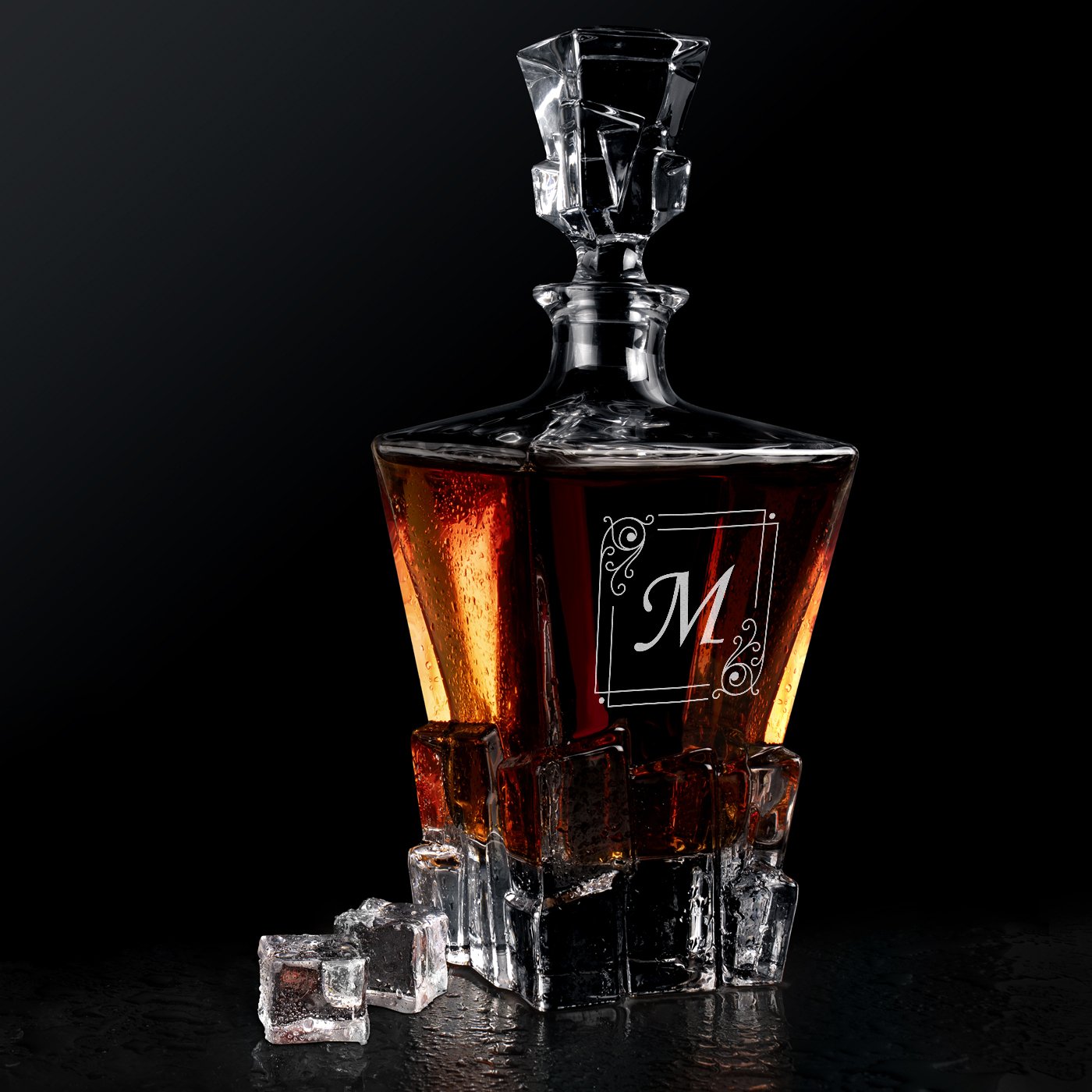 Carafa de whisky Murrano Ice Blink con iniciales grabadas