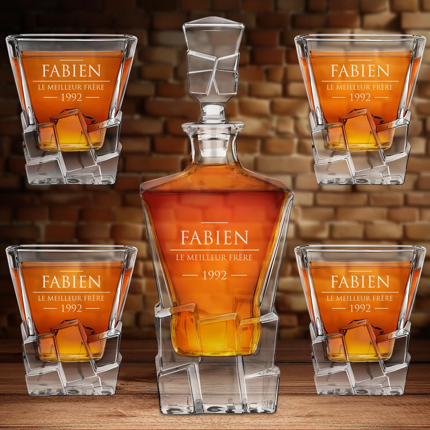Conjunto para whisky Murrano Ice Blink y 4 vasos con grabado láser para regalo de aniversario para hermano