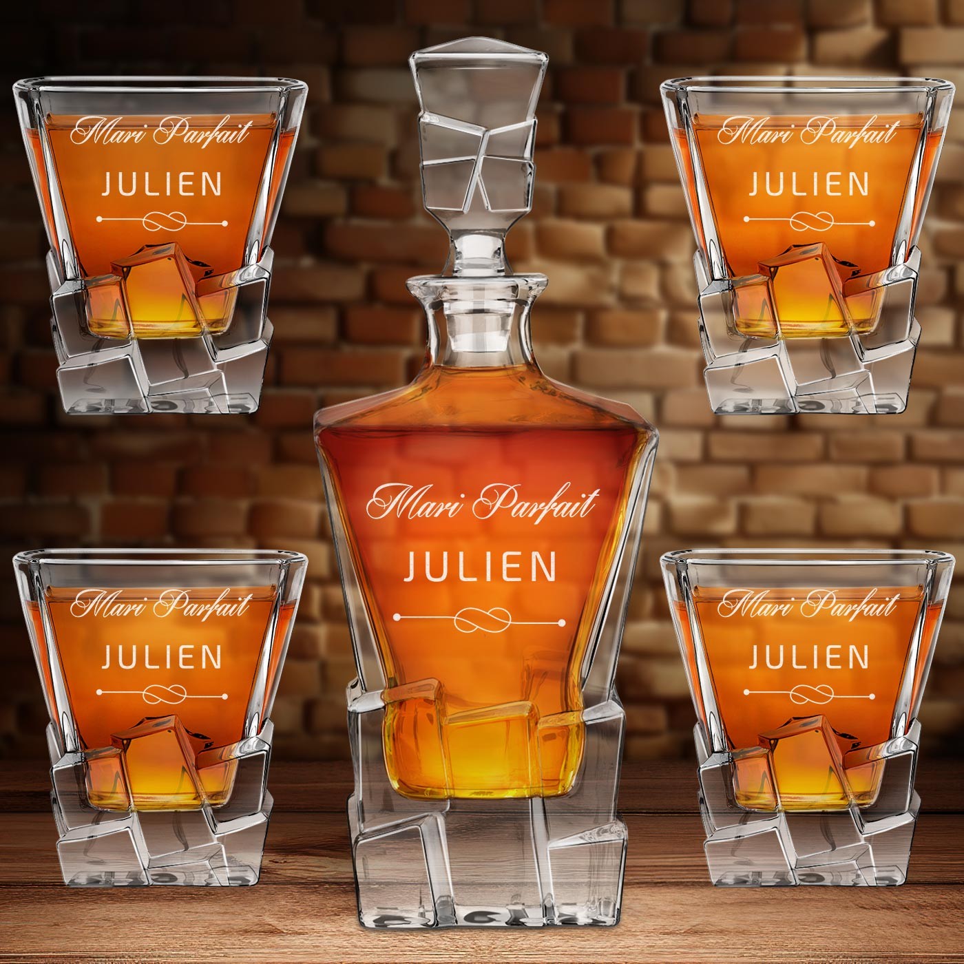 Carafe à whisky Murrano Ice Blink et 4 verres gravés au laser pour homme