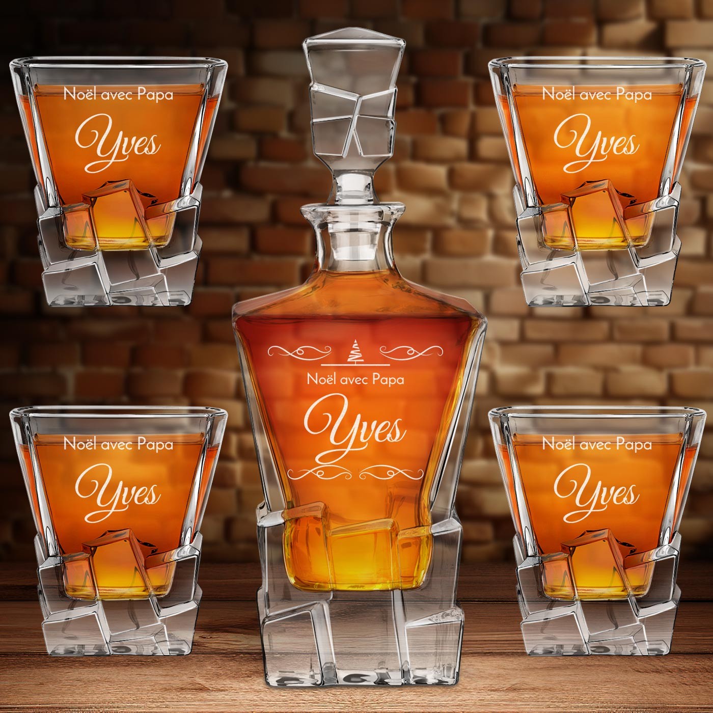 Conjunto de vasos de whisky Murrano Ice Blink con grabado personalizado para papá