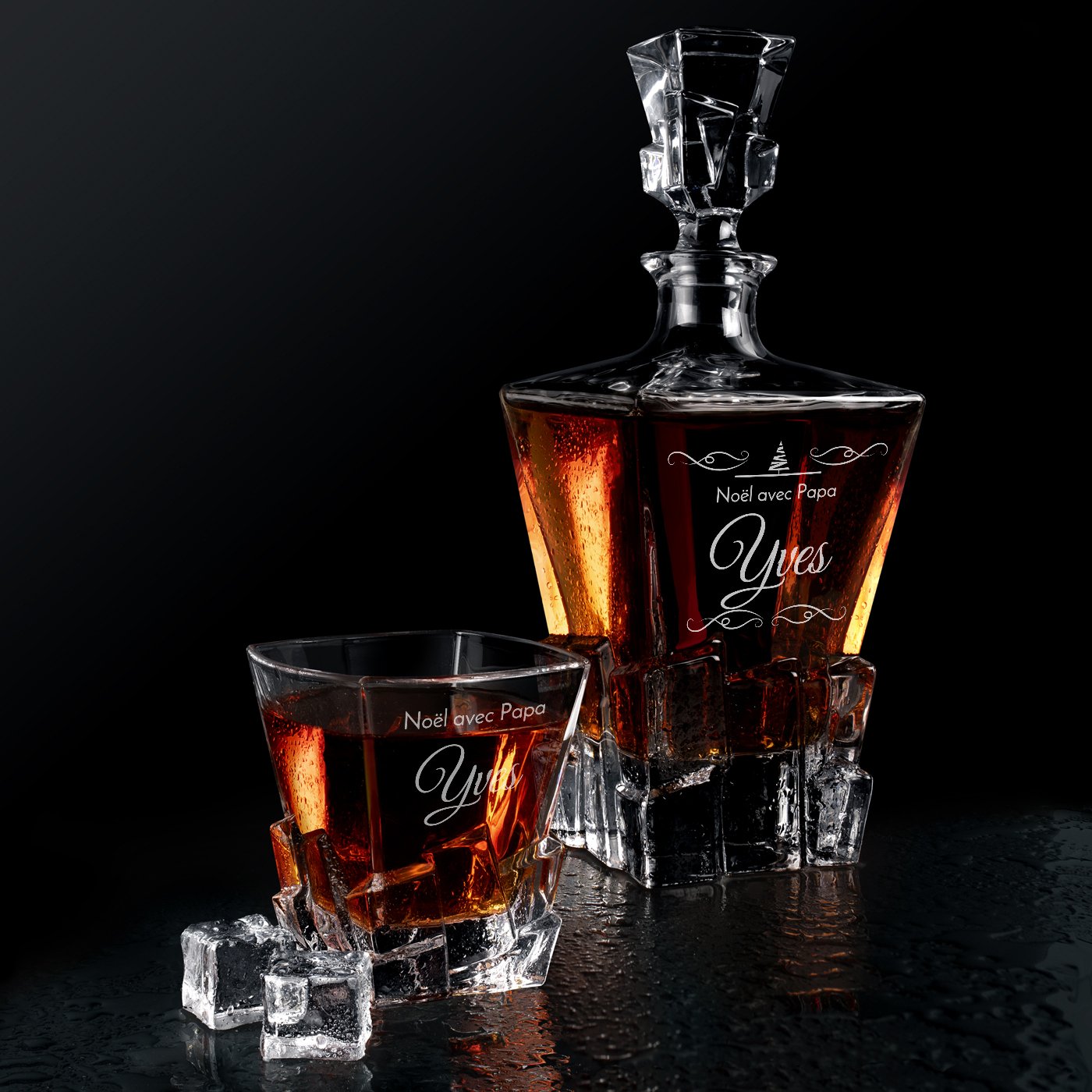 Conjunto de vasos de whisky Murrano Ice Blink con grabado personalizado para papá