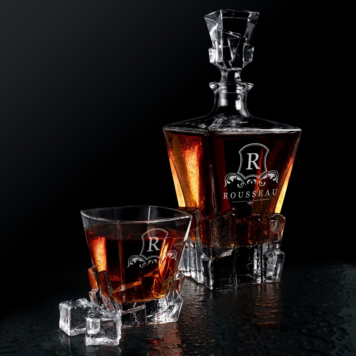 Carafa de whisky Murrano Ice Blink con 4 vasos y grabado láser para una casa nueva
