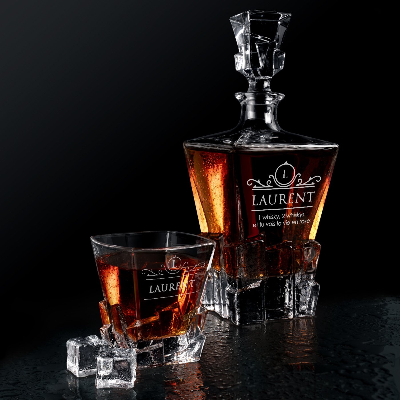 Set de Whisky Murrano Ice Blink con 4 vasos y grabado láser para el cumpleaños de un amigo