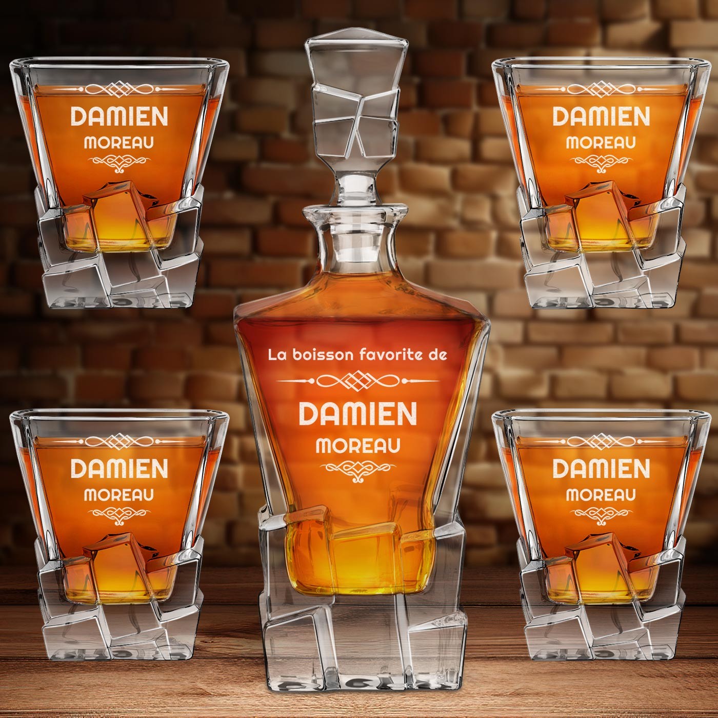 Set de cáfara y vasos de whisky Murrano con grabado láser para el cumpleaños de un verdadero conocedor