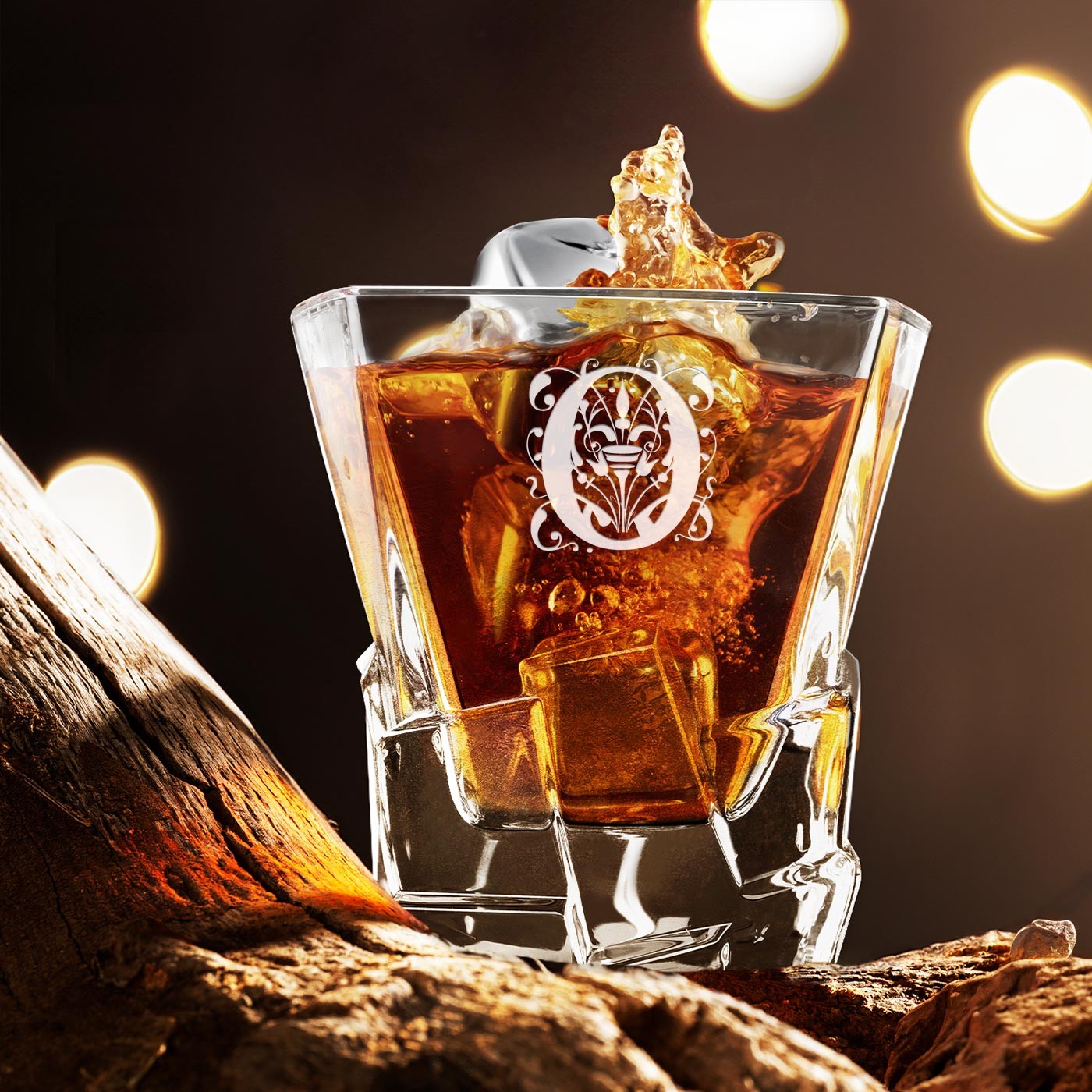 Set de decantador de whisky Murrano Ice Blink con 4 vasos grabados
