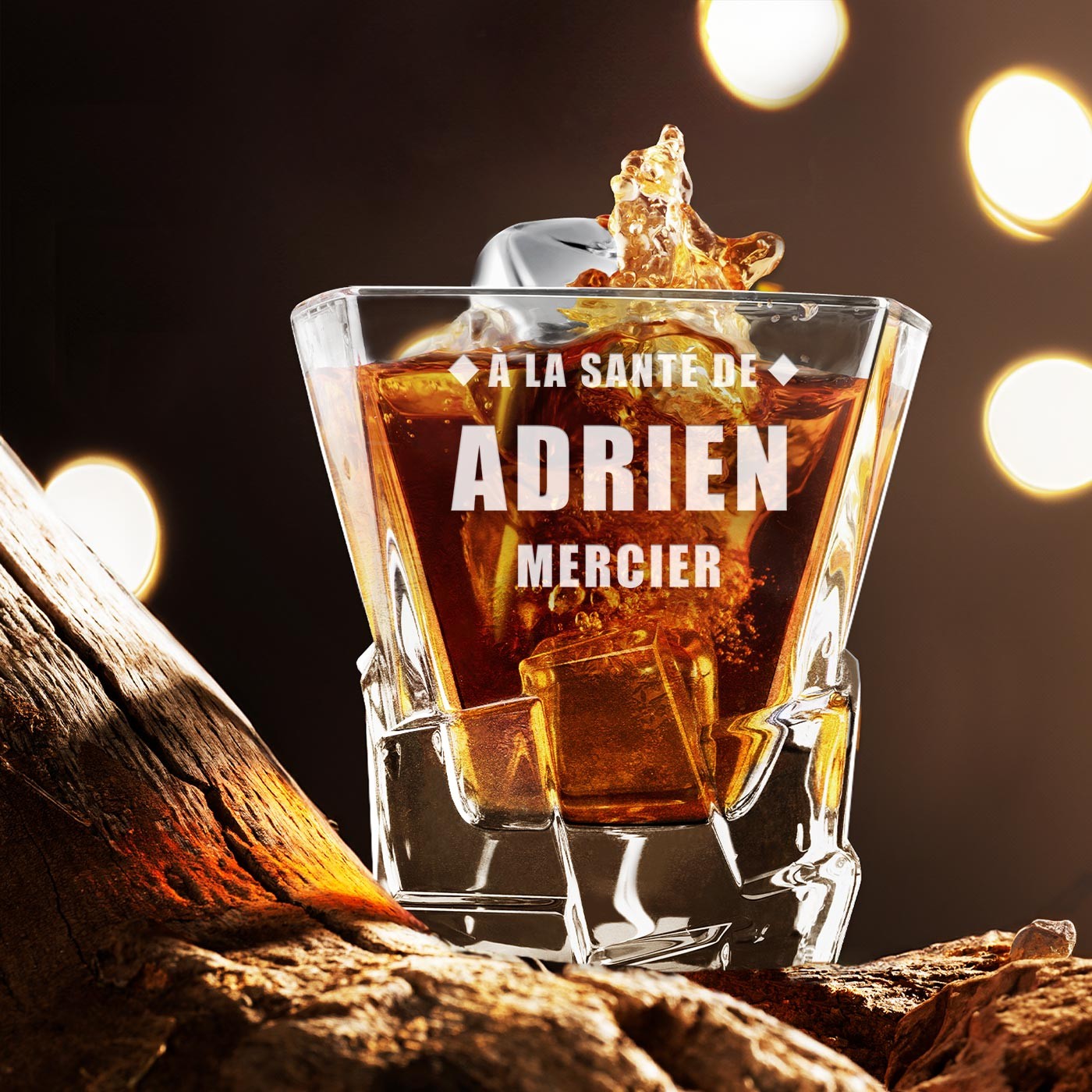 Set de whisky Murrano y 2 vasos con grabado láser para aniversario de hombre