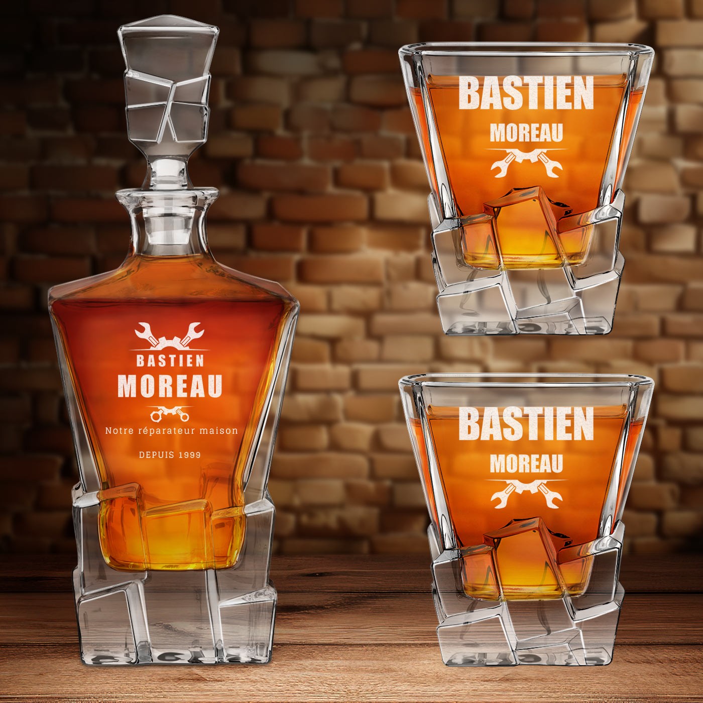 Set deWhisky Ice Blink Murrano y 2 vasos con Grabado para Amante del Bricolaje