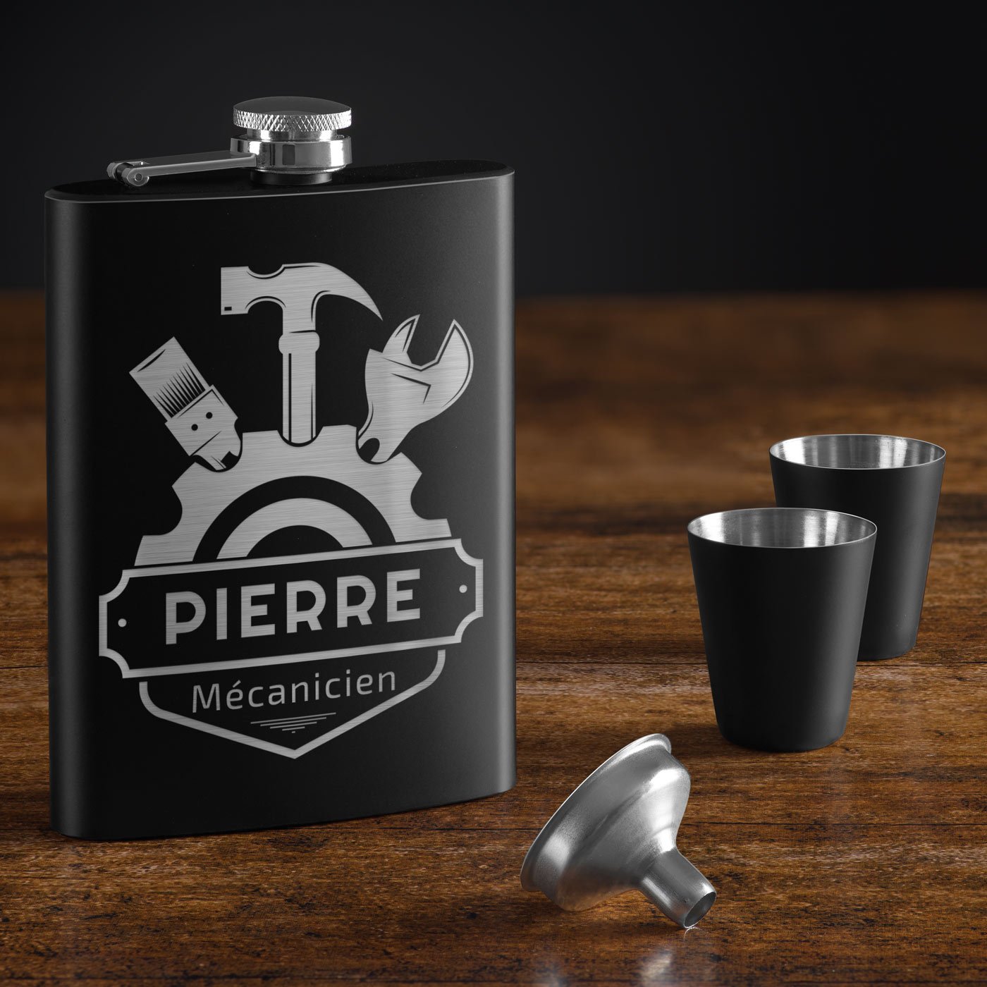 Flasque personnalisable en acier pour mécanicien