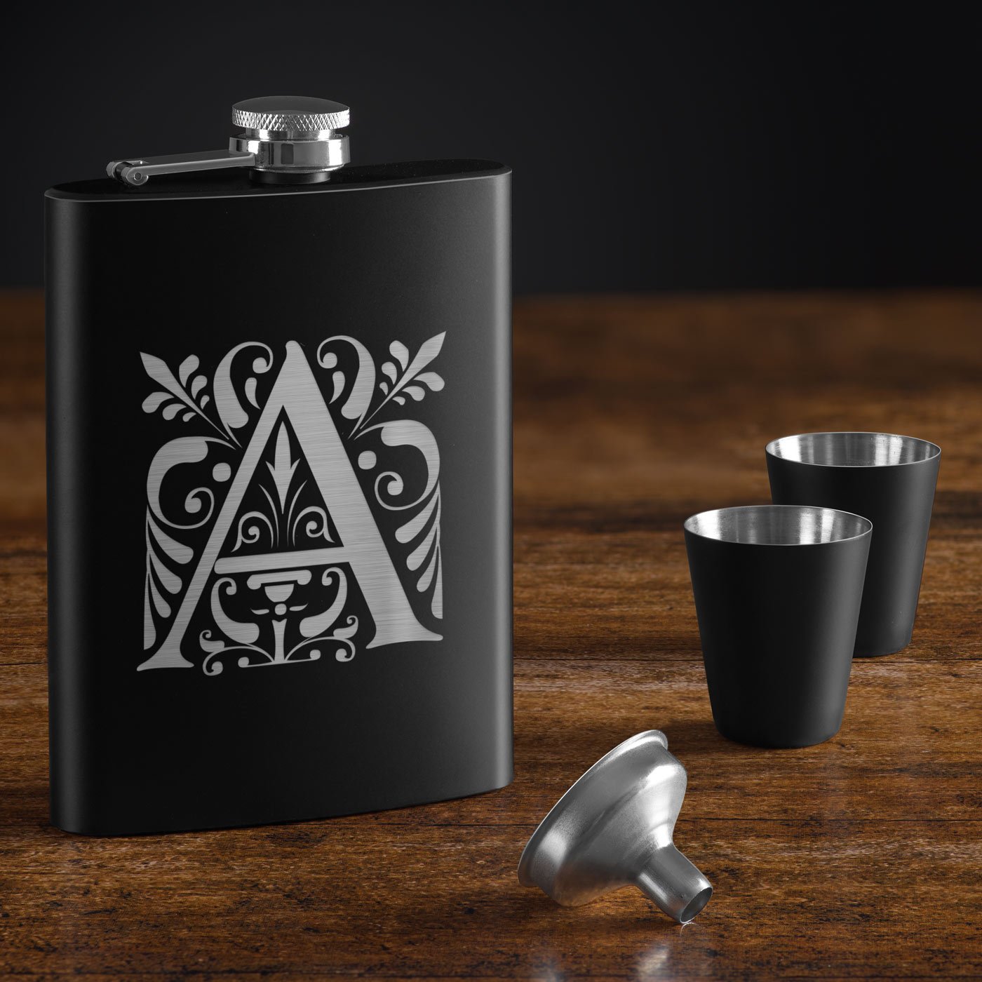 Customizable Flask - Black with Engraving for Gentleman