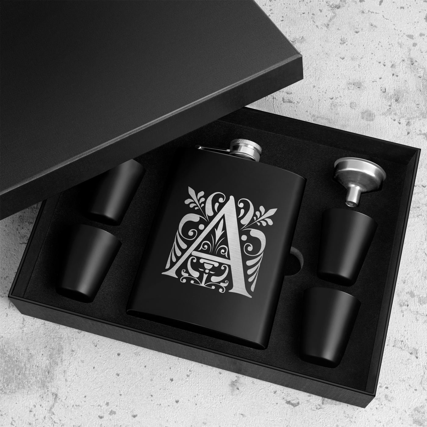 Customizable Flask - Black with Engraving for Gentleman