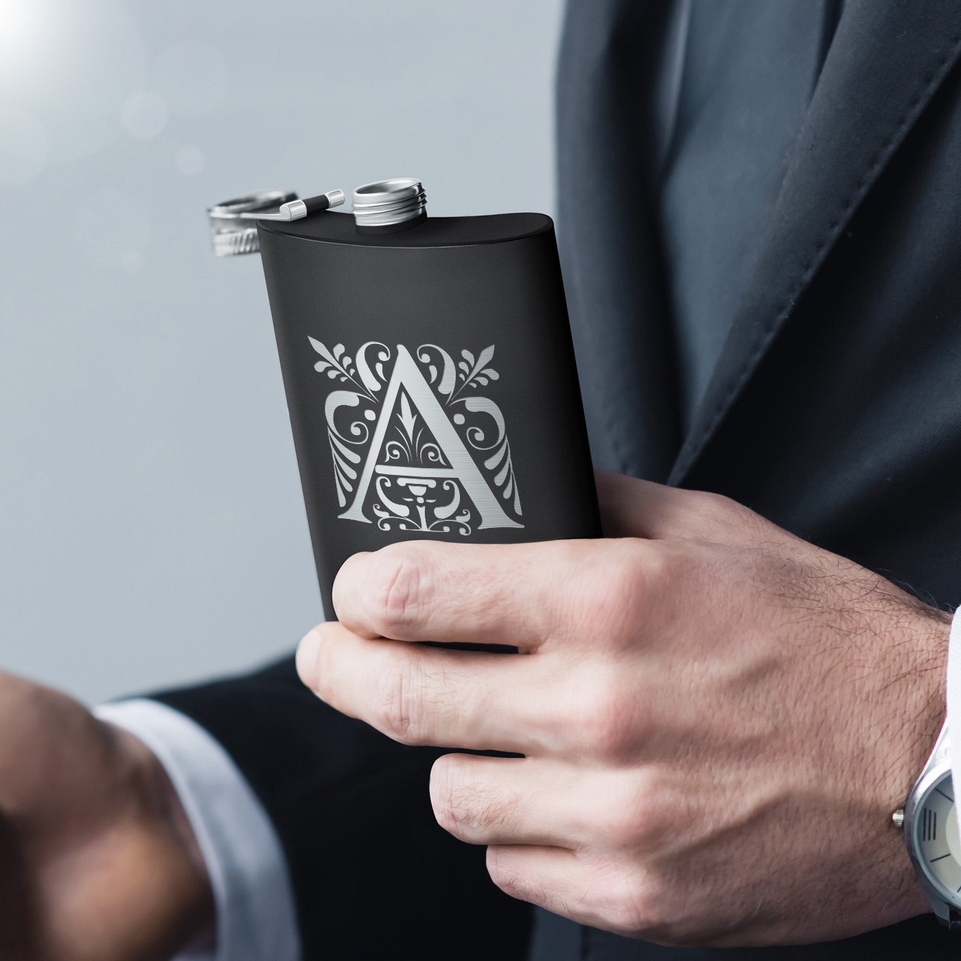 Customizable Flask - Black with Engraving for Gentleman