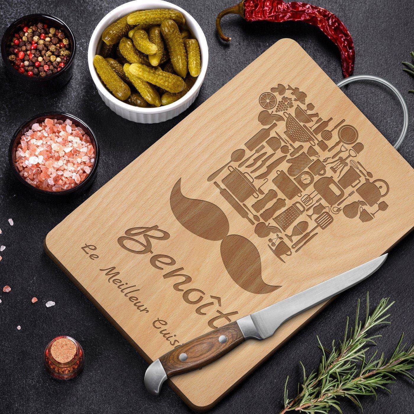 Murrano Wood Cutting Board with Metal Handle and Custom Engraving