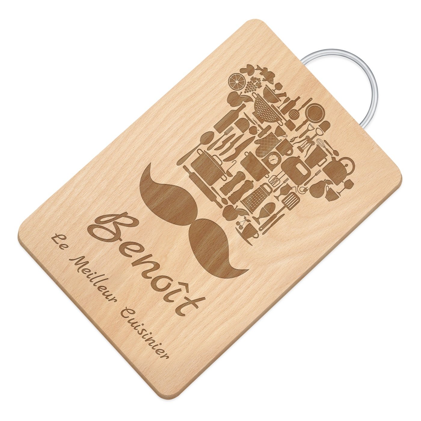 Murrano Wood Cutting Board with Metal Handle and Custom Engraving