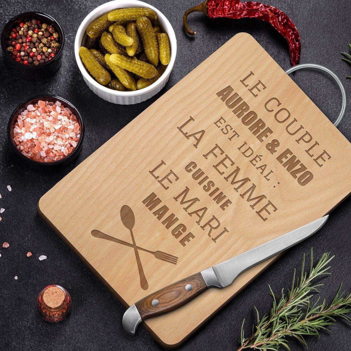 Murrano Personalized Wooden Cutting Board with Metal Handle for Couple's Wedding Anniversary