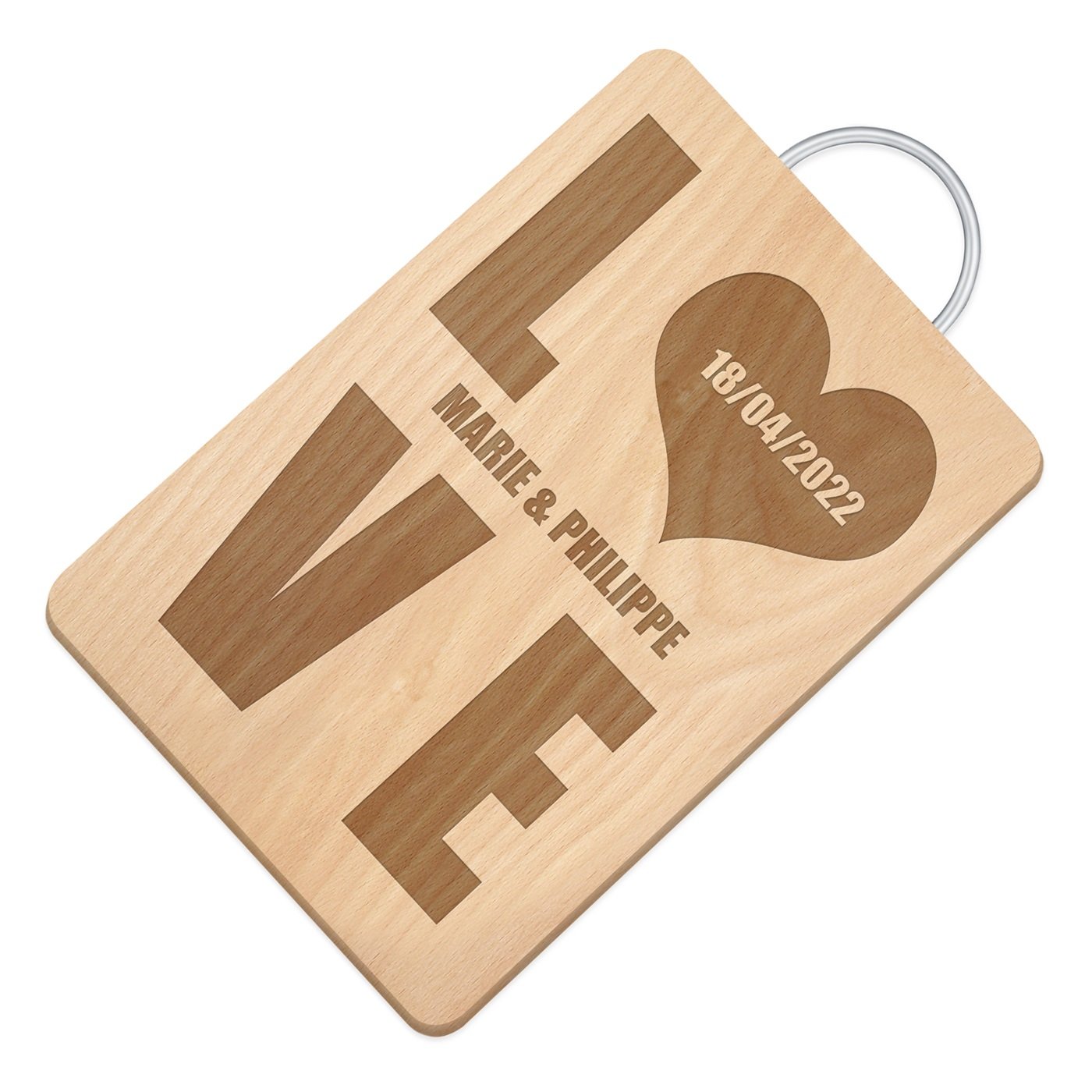 Murrano Wooden Cutting Board with Metal Handle and Personalized Engraving for Newlyweds