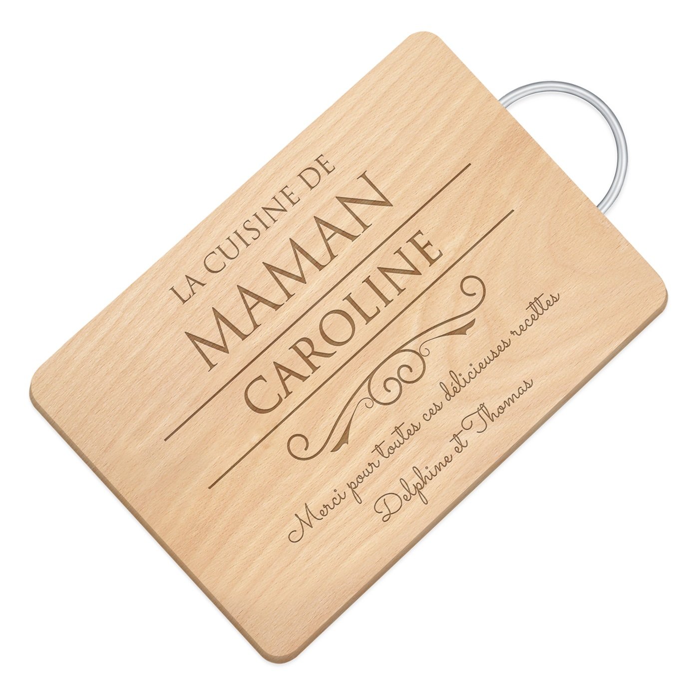 Murrano Wood Cutting Board with Metal Handle and Personalized Engraving for Mom's Thank You