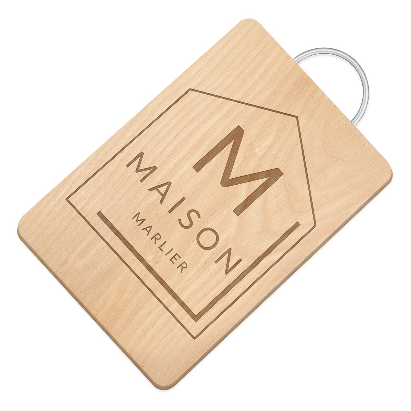 Murrano Wooden Cutting Board with Metal Handle and Personalized Engraving for Family Housewarming Gift